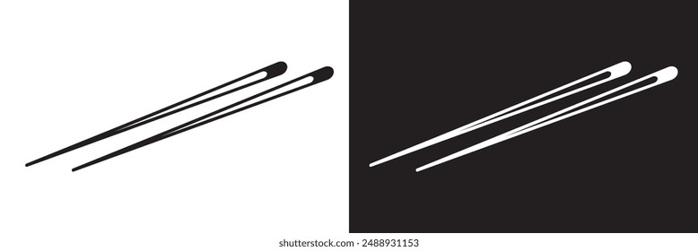 Icon chopstick japanese food, korea wood stick chinese sushi chop.  isolated on white and black background. vector . EPS 10