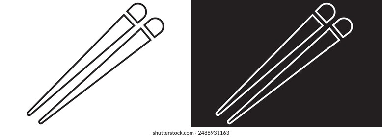 Icon chopstick japanese food, korea wood stick chinese sushi chop.  isolated on white and black background. vector . EPS 10