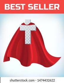 Icon with christian cross cloak. Red cape. Church icon. Religious sign. Vector isolated illustration on a white background