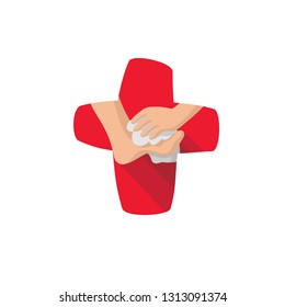 The icon a Christian subject service to wash legs to the neighbor. cartoon style. Jesus Christ's cross. Vector
