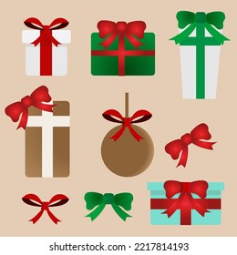 Icon Christmas with decorated tree and gift boxes. Colorful presents for holiday. Modern design. Christmas and New Year elements for decoration.
