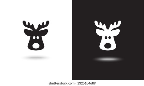 icon christmas deer on black and white background