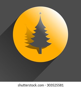 Icon christmas tree, black vector illustration with shadow on gray background.