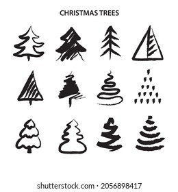 Icon christmas tree in doodle style on light background. Isolated background. Traditional symbol. Vector graphic illustration. Vector design. Vector isolated illustration set. Happy new year.