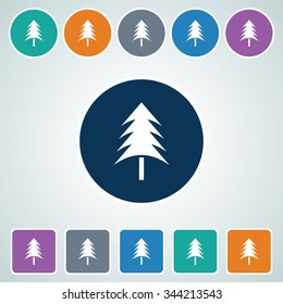 Icon of Christmas Tree in Multi Color Circle & Square Shape. Eps-10.