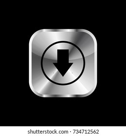 Icon With Chrome Metal Frame. Rounded Square Button With Metal Fram And Reflection With Shadow On Black Background. Vector Illustration Design Element 