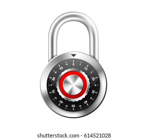 Icon chrome padlock with a mechanical digital lock for password entry. Isolated object on white background. - Shutterstock ID 614521028