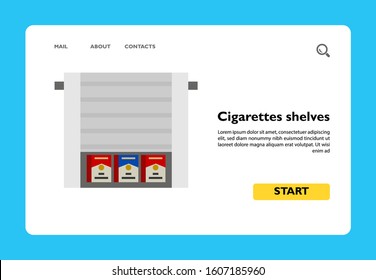 Icon Of Cigarettes Shelves. Shop, Selling, Display Case. Smoking Concept. Can Be Used For Topics Like Supermarket, Sale Product, Merchandising