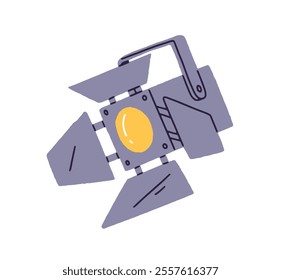 Icon of cinema spotlight. Theater's searchlight, illumination. Professional spot light lamp. Highlight, floodlight equipment for shows, concerts. Flat isolated vector illustration on white background