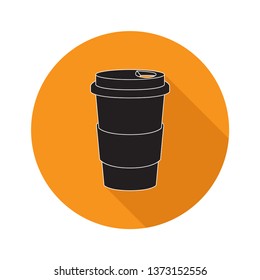 Icon circle Coffee cup isolated with orange backgroud - solid design - vector