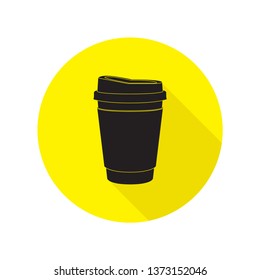Icon Circle Coffee Cup Plastic with yellow background, solid Design - Vector