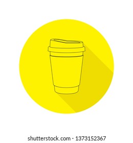 Icon Circle Coffee Cup Plastic with yellow background, Lineart Design - Vector