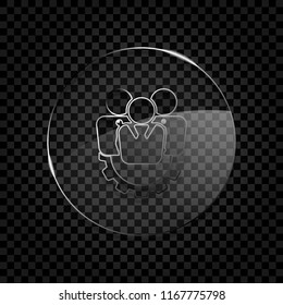 . Icon in circle glass bubble on dark transparent grid. Glass style
