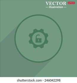 Icon circle on a green background with shadow, unlock settings , vector illustration, EPS 10