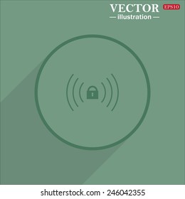 Icon circle on a green background with shadow, Wireless network access is closed, locked, vector illustration, EPS 10