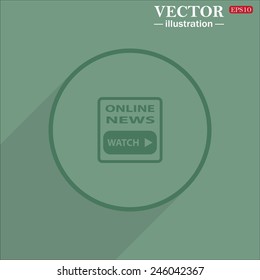 Icon circle on a green background with shadow,  of online news, vector illustration, EPS 10 