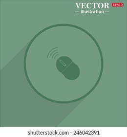 Icon circle on a green background with shadow, Wireless mouse, vector illustration, EPS 10