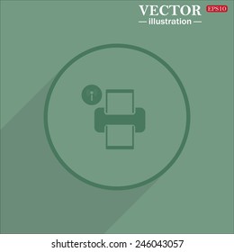 Icon circle on a green background with shadow, Printer with wi-fi connection , vector, EPS 10