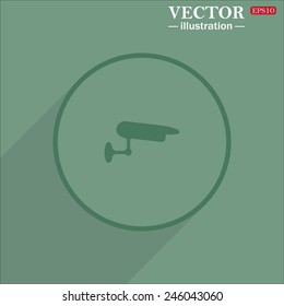 Icon circle on a green background with shadow, surveillance Camera, vector illustration, EPS 10