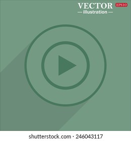 Icon circle on a green background with shadow, play, vector, EPS 10