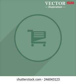 Icon circle on a green background with shadow, Shoping basket , vector illustration, EPS 10