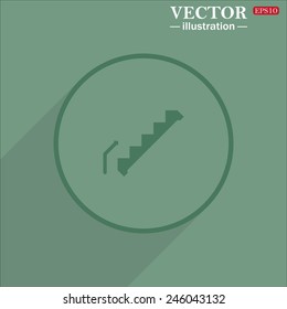 Icon circle on a green background with shadow, staircase, vector illustration, EPS 10