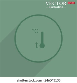 Icon circle on a green background with shadow, Thermometer , vector illustration, EPS 10