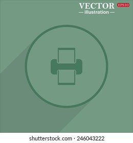 Icon circle on a green background with shadow, printer , vector illustration, EPS 10