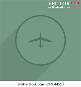 Icon circle on a green background with shadow, plane, vector, EPS 10