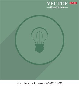 Icon circle on a green background with shadow, incandescent bulb, vector illustration, EPS 10