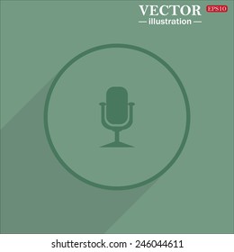 Icon circle on a green background with shadow, Microphone. Voice recording, vector illustration, EPS 10