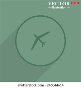 Icon circle on a green background with shadow, plane, vector, EPS 10