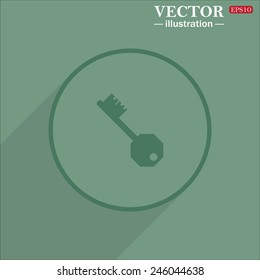 Icon circle on a green background with shadow, key, vector illustration, EPS 10
