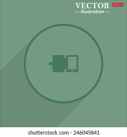 Icon circle on a green background with shadow, Case for phone , vector illustration, EPS 10
