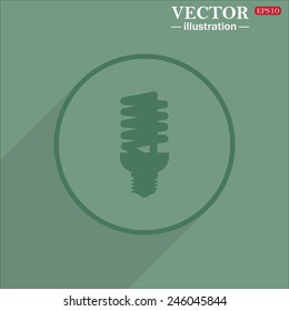 Icon circle on a green background with shadow, fluorescent lamp, vector illustration, EPS 10