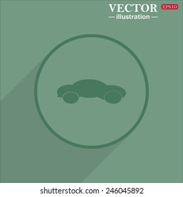 Icon circle on a green background with shadow, black car , vector illustration, EPS 10