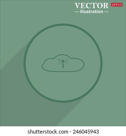 Icon circle on a green background with shadow, Cloud storage surrounded wi-fi network , vector illustration, EPS 10