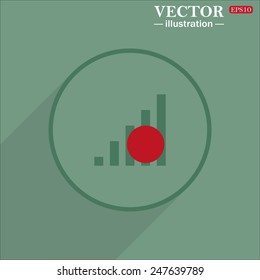 Icon circle on a green background with shadow, no signal, poor signal strength, signal strength indicator, vector illustration, EPS 10