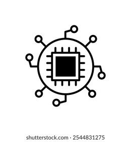 ícone Placa de circuito mostrando seis conexões que se estendem para fora, perfeito para conceitos de tecnologia, indústria eletrônica, redes, projetos de hardware de computador.