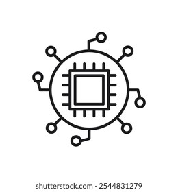 ícone Placa de circuito mostrando seis conexões que se estendem para fora, perfeito para conceitos de tecnologia, indústria eletrônica, redes, projetos de hardware de computador.