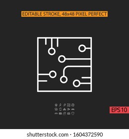 Icon circuit board square vector design template, editable stroke 48x48 pixel perfect