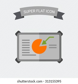 Icon of circular chart with text and arrow on board