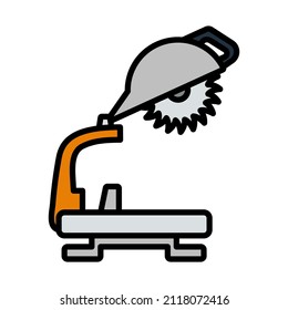 Icon Of Circular End Saw. Editable Bold Outline With Color Fill Design. Vector Illustration.