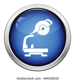 Icon of circular end saw. Glossy button design. Vector illustration.