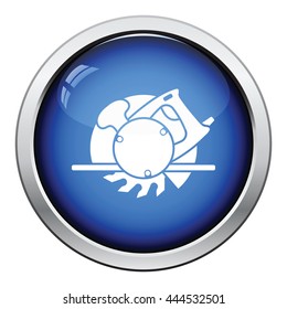 Icon of circular saw. Glossy button design. Vector illustration.