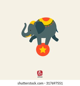 Icon of circus elephant balancing on red ball