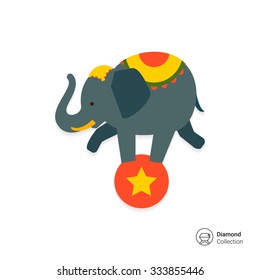 Icon of circus elephant balancing on red ball