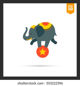 Icon of circus elephant balancing on red ball