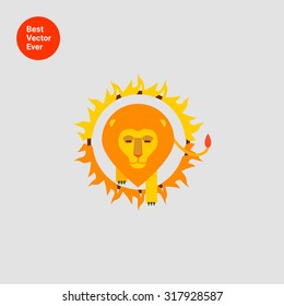 Icon of circus lion jumping through burning hoop