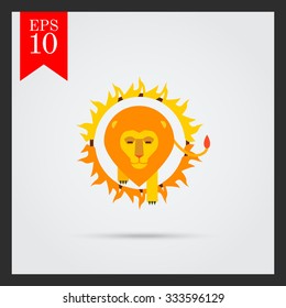 Icon of circus lion jumping through burning hoop